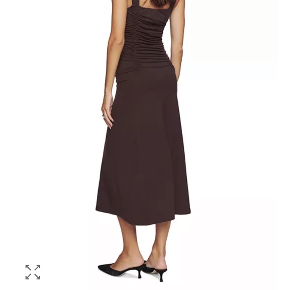 Reformation Brown Ruched Square-Neck Midi Dress - Picture 3 of 8